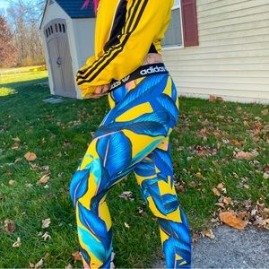 Adidas Farm Rio Yellow Running Leggings Tropical Print